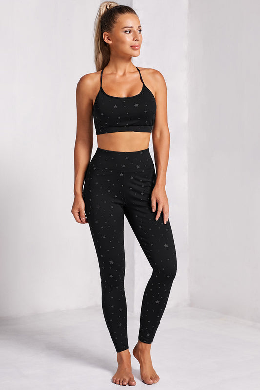 Star Print Sports Bra and Leggings Set - GlamZation