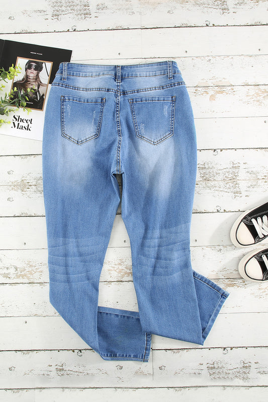 Button Fly Distressed Jeans - GlamZation