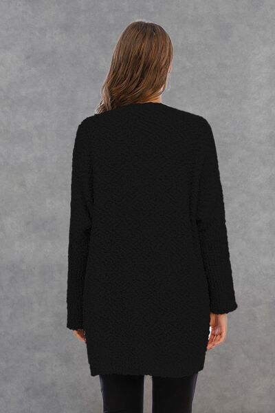 Pocketed Open Front Long Sleeve Cardigan