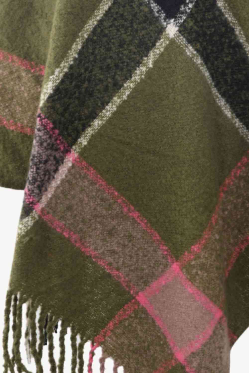 Plaid Fringe Detail Poncho