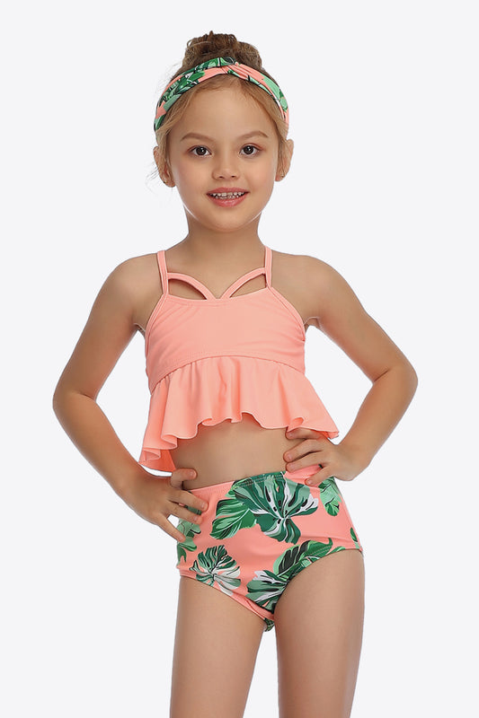 Botanical Print Crisscross Ruffled Two-Piece Swim Set - GlamZation