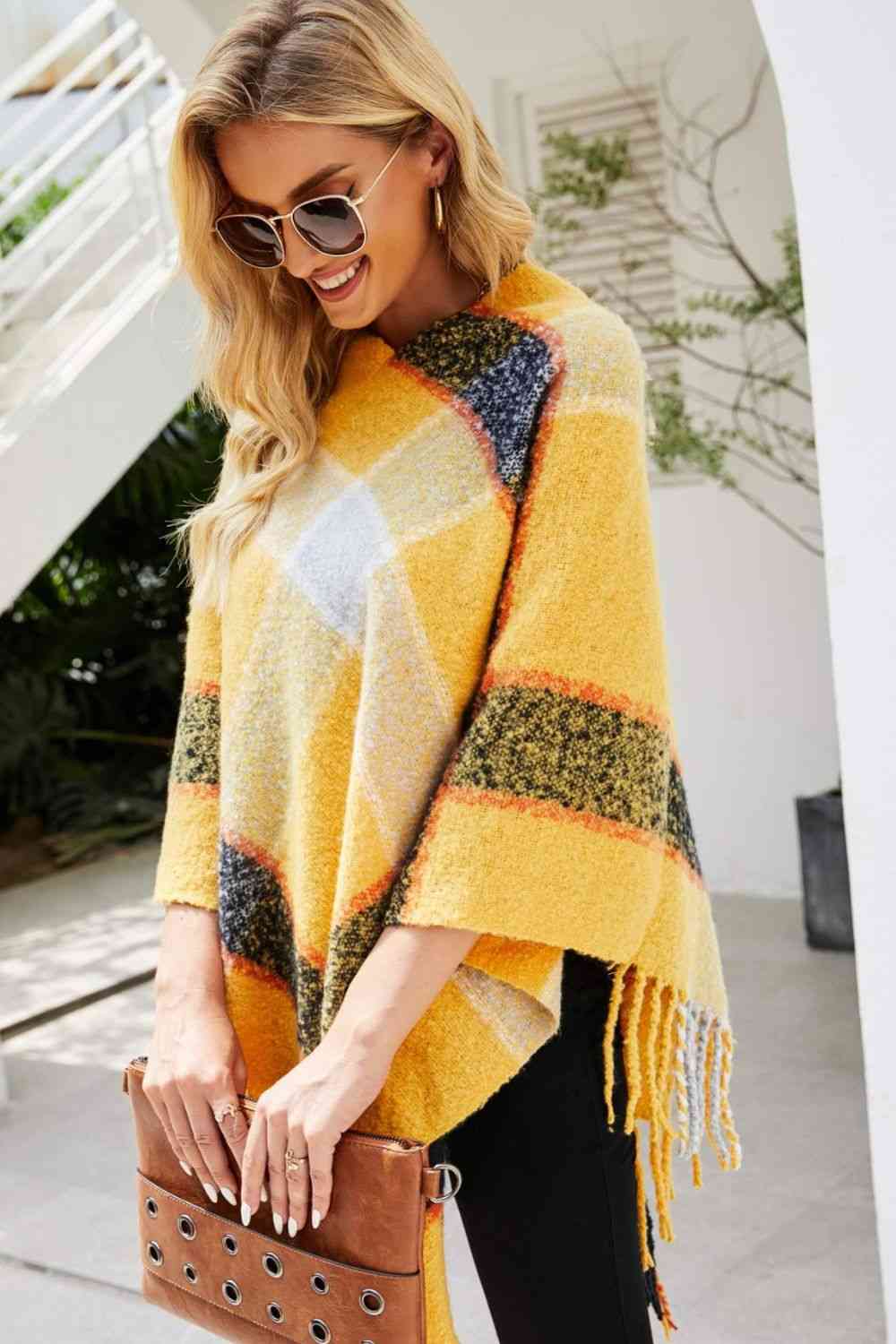 Plaid Fringe Detail Poncho