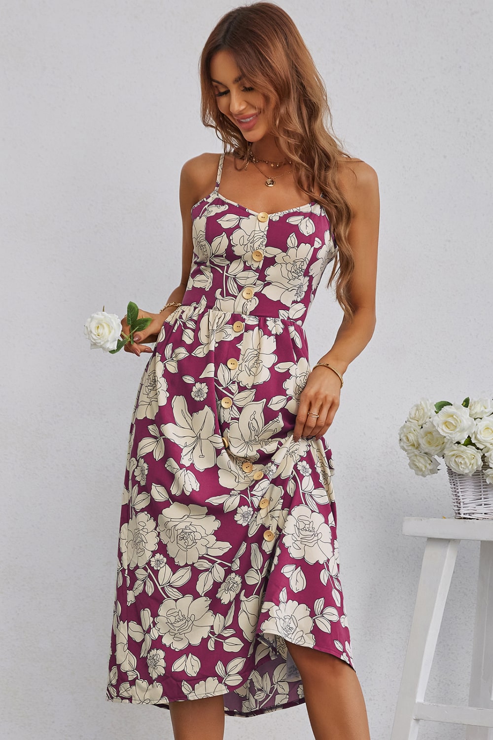 Floral Cutout Bow Detail V-Neck Dress - GlamZation