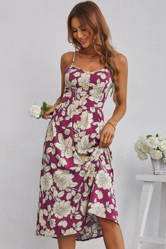 Floral Cutout Bow Detail V-Neck Dress - GlamZation