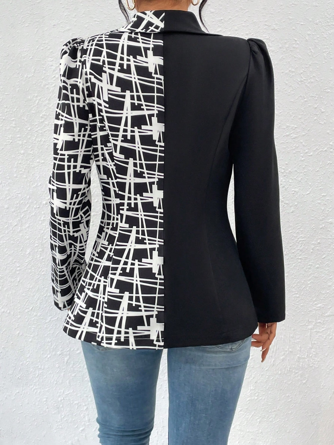 Printed Collared Neck Long Sleeve Blazer